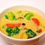カレー風味♪　野菜ときのこの豆乳スープ